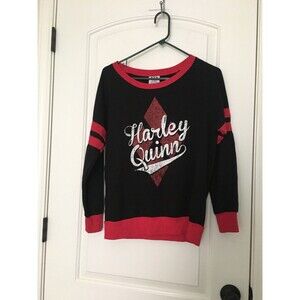 Women's Juniors Sweatshirt Batman Harley Quinn Ringer Size M Multi-Color